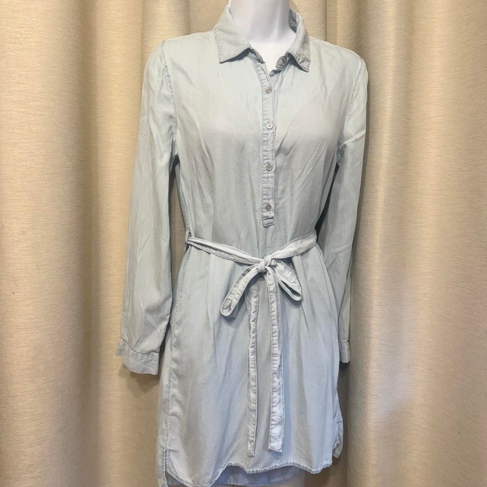 Forever 21 Womens S Shirt Dress Light Blue Denim Chambray Tie Waist
